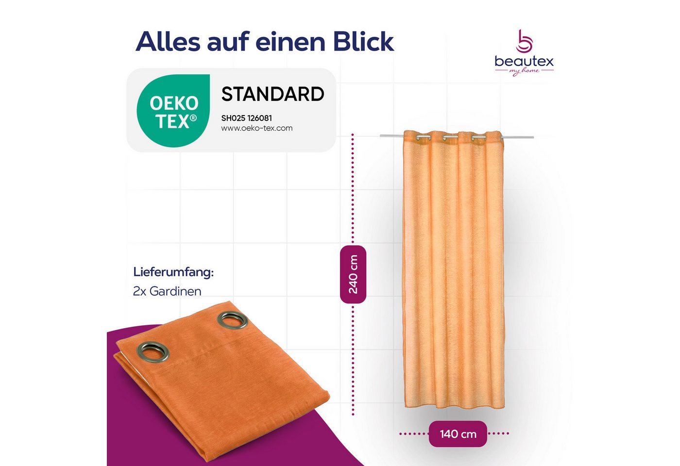 Beautex Gardine transparent Dolly, wählbar mit Kräusel- und Ösen- Aufhängung (2 St), Ösen, transparent – Bild 3 von 4