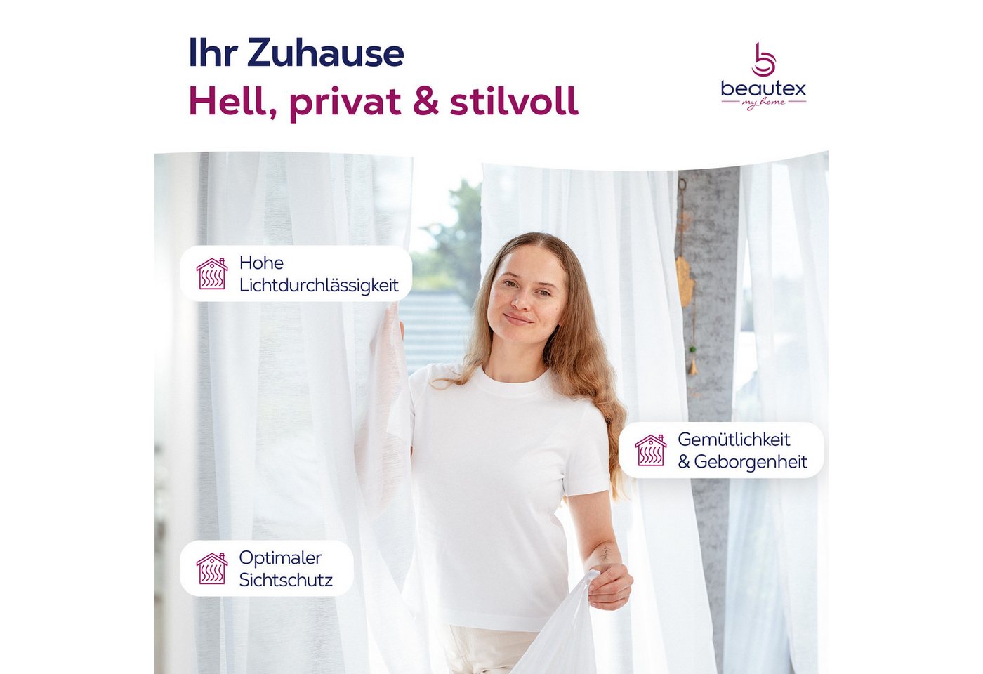 Beautex Gardine transparent Dolly, wählbar mit Kräusel- und Ösen- Aufhängung (1 St), Kräuselband, transparent – Bild 2 von 4