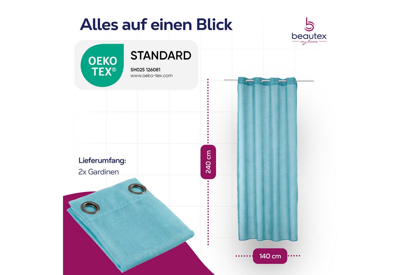 Beautex Gardine transparent Dolly, wählbar mit Kräusel- und Ösen- Aufhängung (2 St), Ösen, transparent – Bild 3 von 4