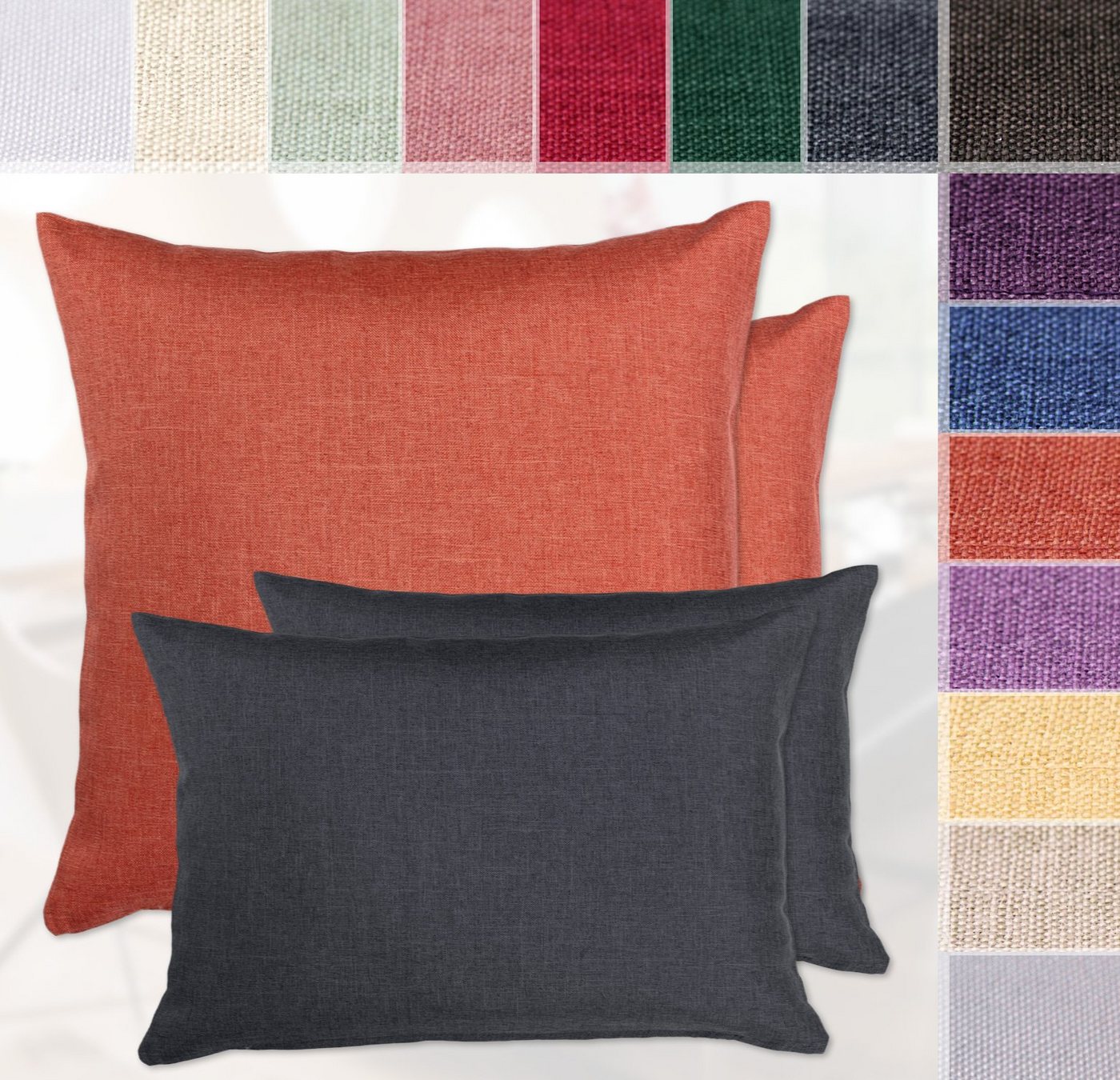 Beautex Kissenhüllen, Leinen Optik, Kissenbezug Sofakissen mit Reißverschluss, (2 Stück), 4 Größen, eingenähter Reißverschluss, viele Farben – Bild 3 von 4