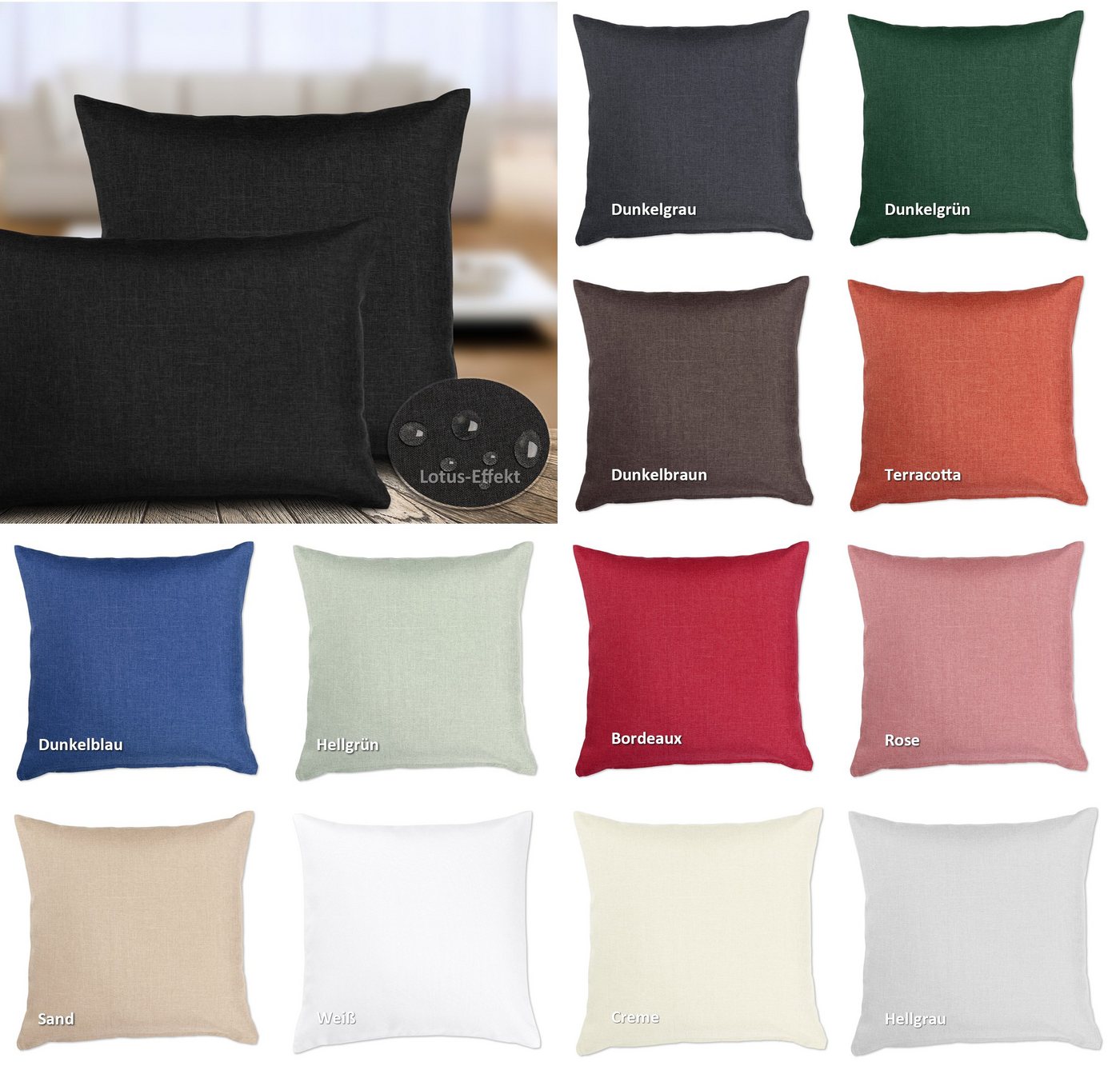 Beautex Kissenhüllen, Leinen Optik, Kissenbezug Sofakissen mit Reißverschluss, (2 Stück), 4 Größen, eingenähter Reißverschluss, viele Farben – Bild 4 von 4