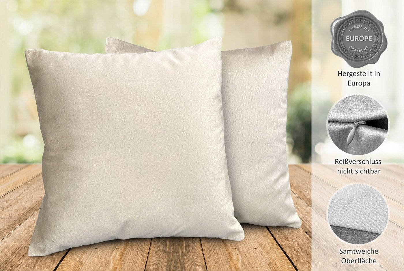 Beautex Kissenhüllen Samt 2er Set, Premium Kissenbezug, Sofa- und Dekokissen, (2 Stück), extra weich, viele Farben und Größen, verdeckter Reißverschluss – Bild 2 von 5