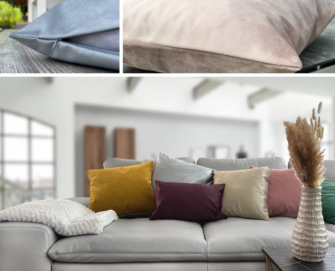 Beautex Kissenhüllen Samt 2er Set, Premium Kissenbezug, Sofa- und Dekokissen, (2 Stück), extra weich, viele Farben und Größen, verdeckter Reißverschluss – Bild 5 von 5