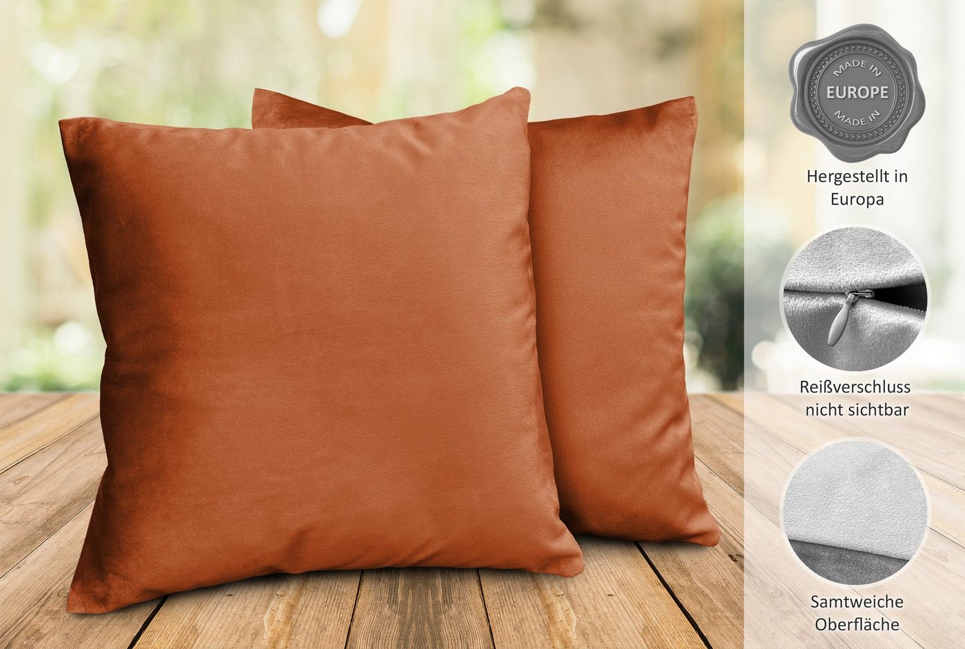 Beautex Kissenhüllen Samt 2er Set, Premium Kissenbezug, Sofa- und Dekokissen, (2 Stück), extra weich, viele Farben und Größen, verdeckter Reißverschluss – Bild 2 von 5