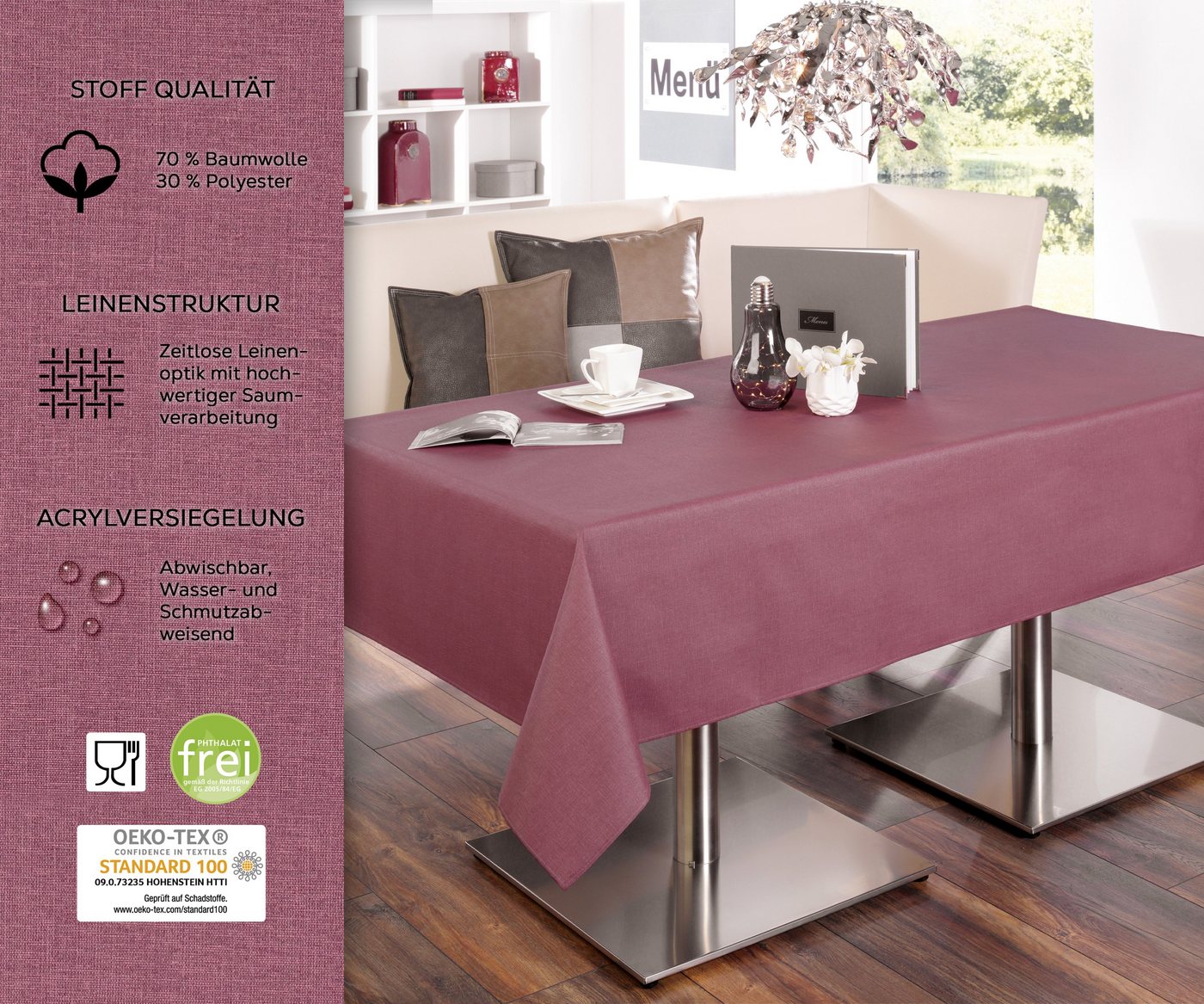 Beautex Tischdecke Leinenoptik wasserabweisend, fleckabweisend und pflegeleicht (1-tlg), Hochwertiger Saum, waschbar bis 40°C, 70% Baumwolle, 30% Polyester – Bild 3 von 5