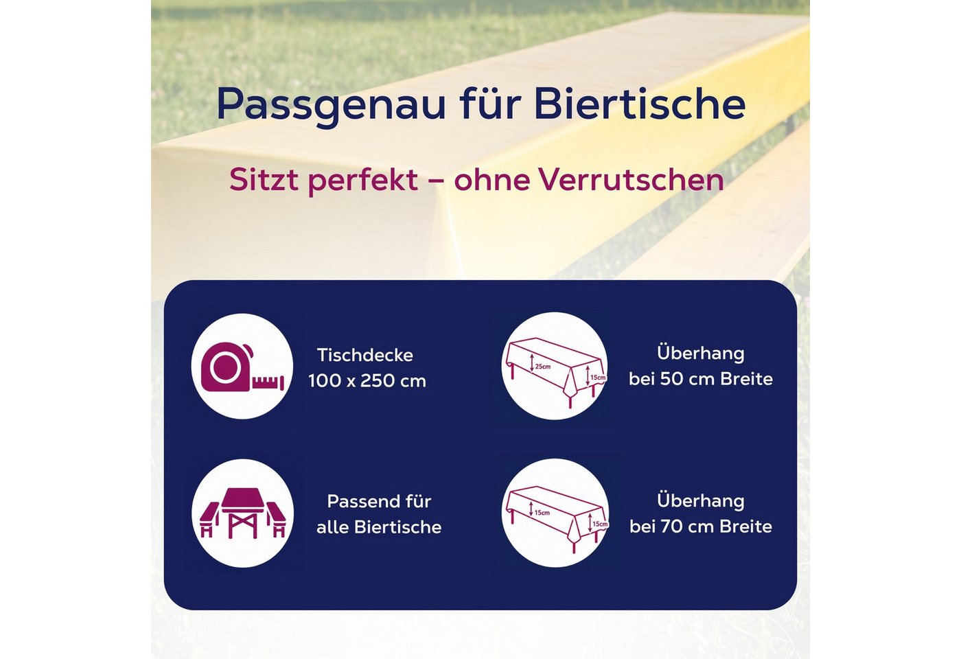 Beautex Tischdecke, Partytischdecke, für Biertischgarnituren, 100x250cm, viele Farben (2-tlg), wasserabweisend, abwaschbar, lebensmittelecht, strapazierfähig – Bild 3 von 5