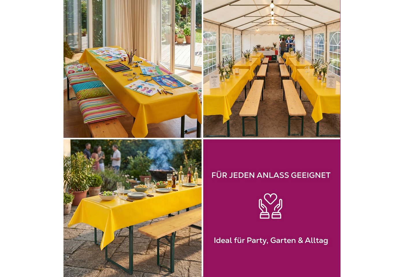 Beautex Tischdecke, Partytischdecke, für Biertischgarnituren, 100x250cm, viele Farben (2-tlg), wasserabweisend, abwaschbar, lebensmittelecht, strapazierfähig – Bild 4 von 5