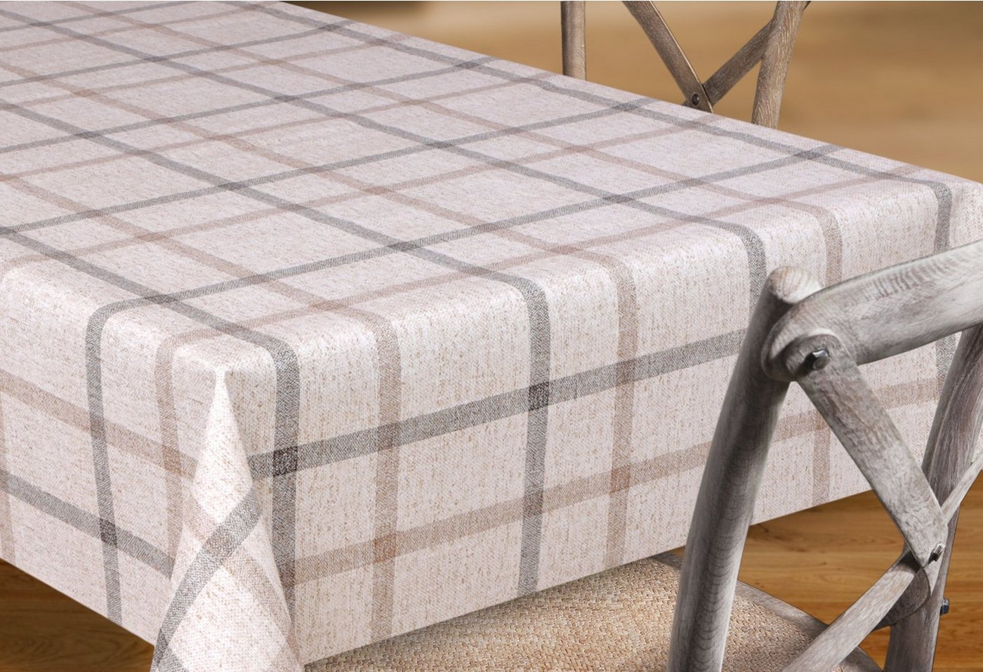 Beautex Tischdecke Wachstuchtischdecke, Leinen Karo beige, abwischbar Wachstuch Garten (1-tlg), Wasserundurchlässiger Tischschutz mit versiegelter Oberfläche – Bild 3 von 3