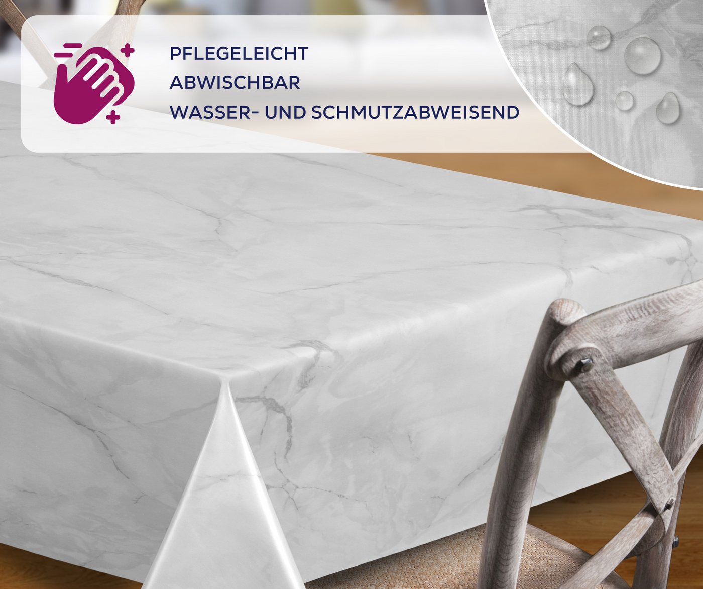 Beautex Tischdecke Wachstuchtischdecke Marmoroptik abwaschbar fleckenabweisend edel (1-tlg) – Bild 2 von 5
