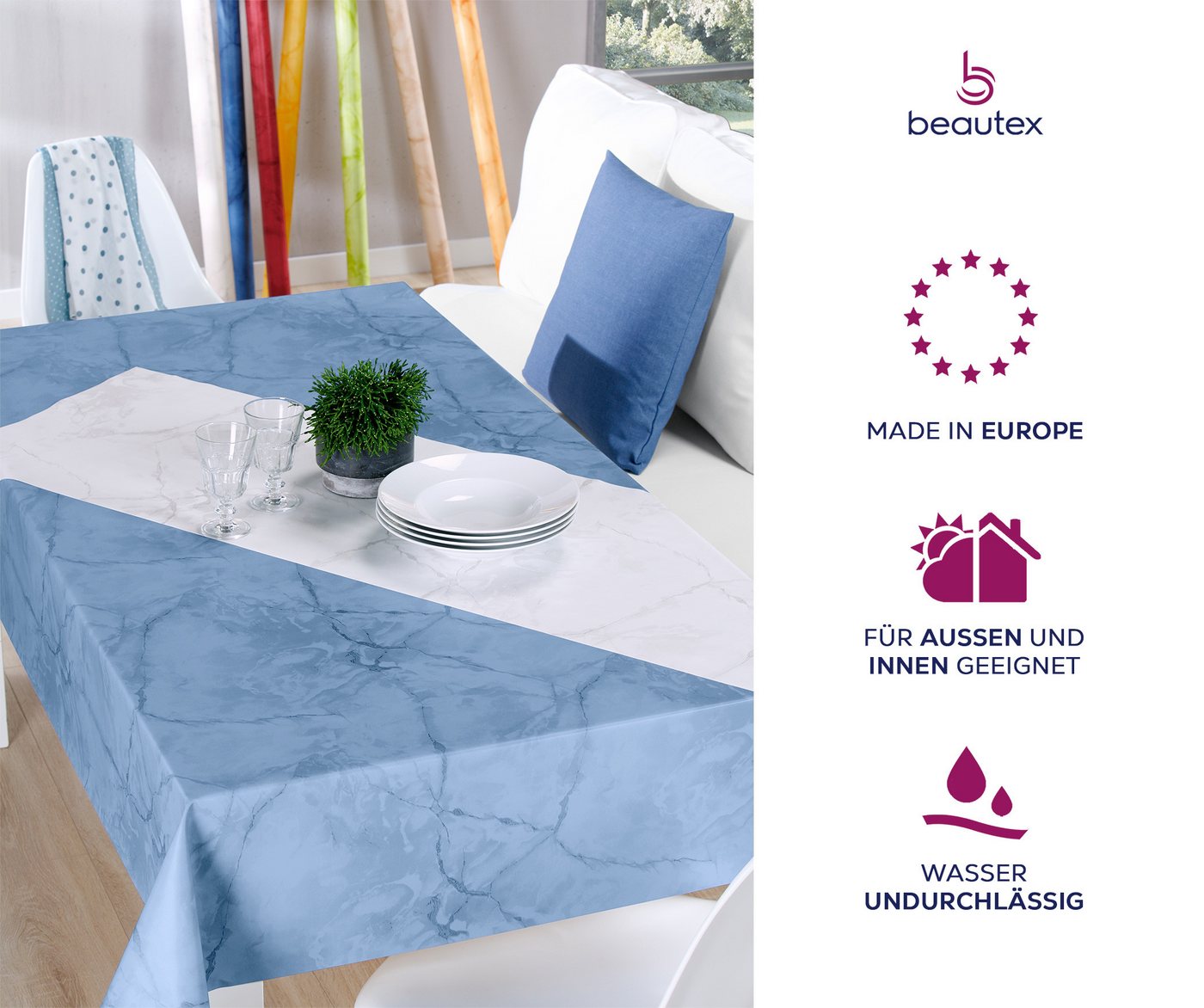 Beautex Tischdecke Wachstuchtischdecke Marmoroptik abwaschbar fleckenabweisend edel (1-tlg) – Bild 3 von 5