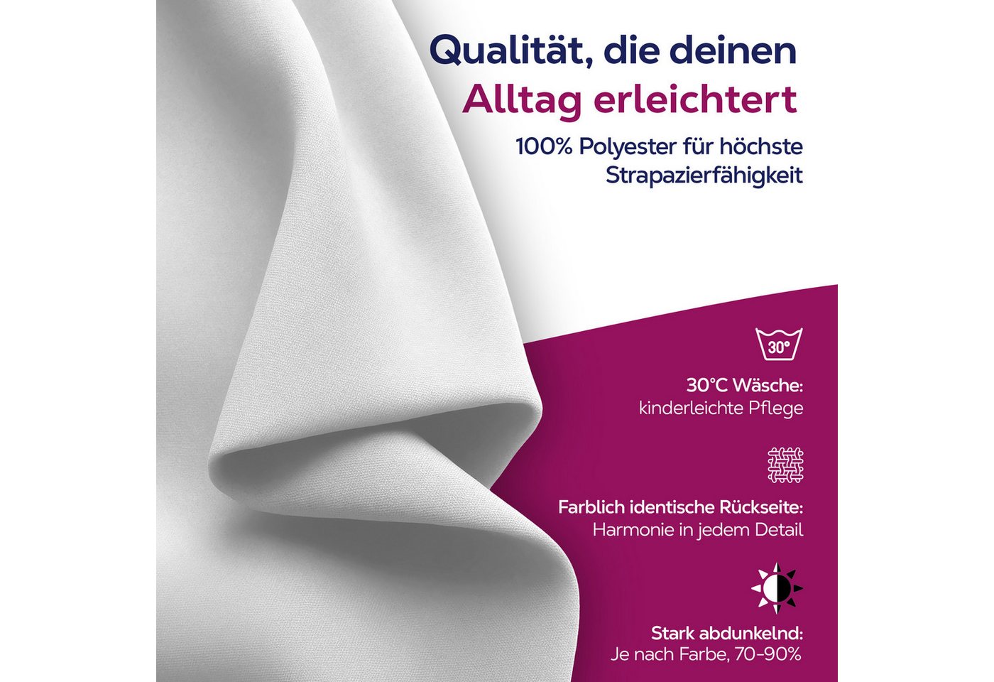 Beautex Verdunkelungsvorhang 2er Set mit U-Band, Blackout Vorhang Gardine abdunkelnd (2 St), Kräuselband, verdunkelnd, 2er Set, wärmeisolierend, blickdicht, was – Bild 2 von 5