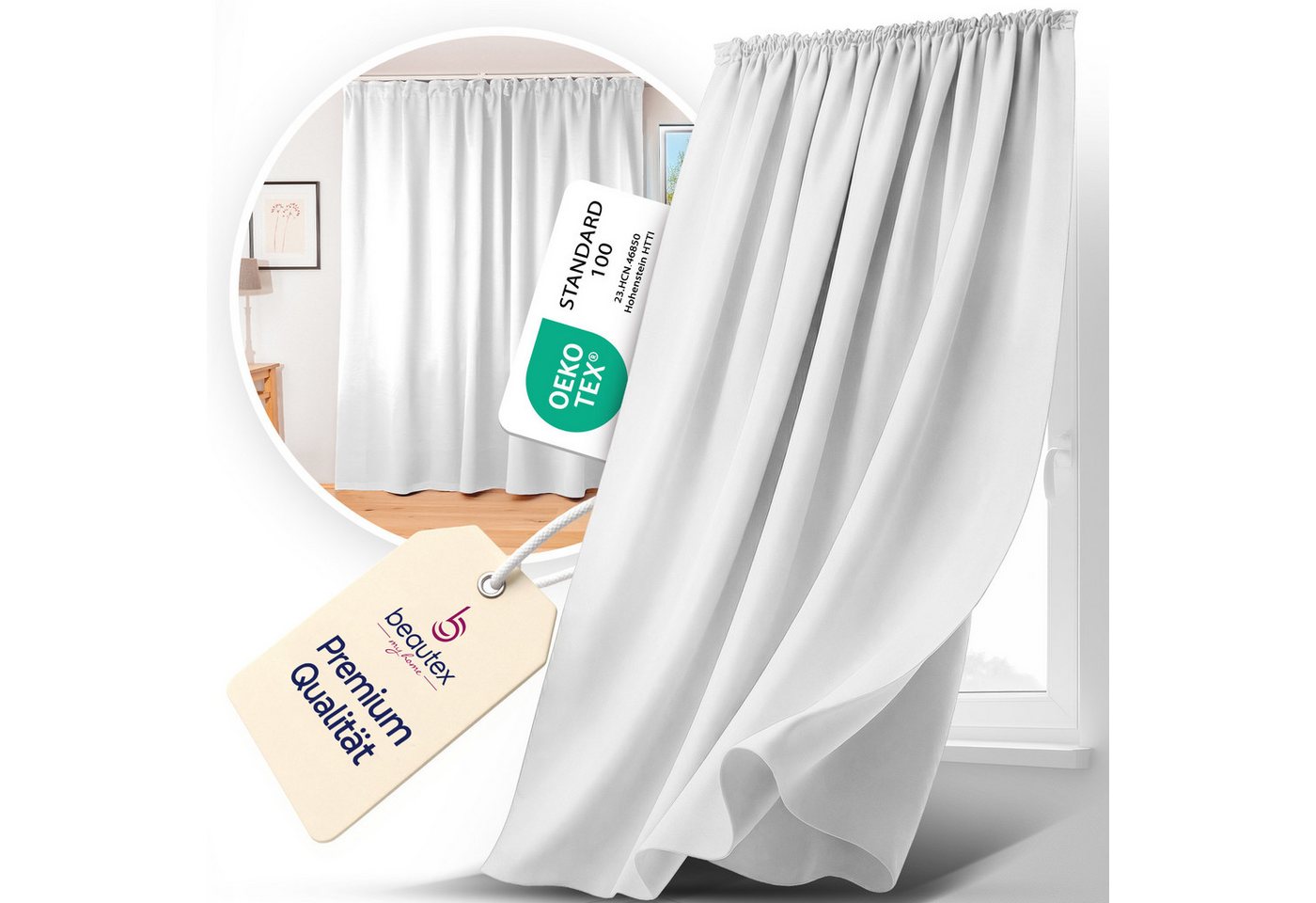 Beautex Verdunkelungsvorhang 2er Set mit U-Band, Blackout Vorhang Gardine abdunkelnd (2 St), Kräuselband, verdunkelnd, 2er Set, wärmeisolierend, blickdicht, was – Bild 3 von 5
