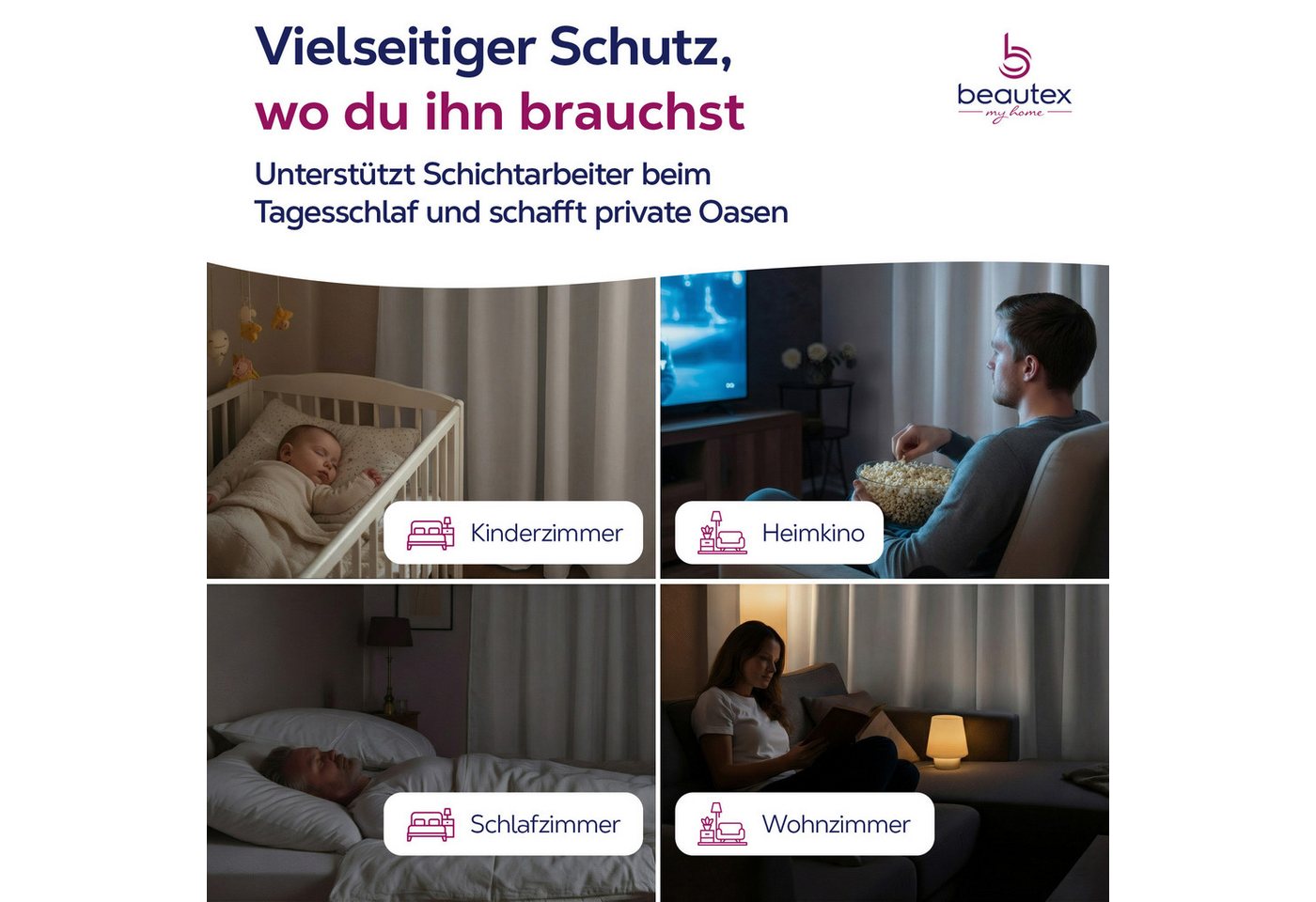 Beautex Verdunkelungsvorhang 2er Set mit U-Band, Blackout Vorhang Gardine abdunkelnd (2 St), Kräuselband, verdunkelnd, 2er Set, wärmeisolierend, blickdicht, was – Bild 4 von 5