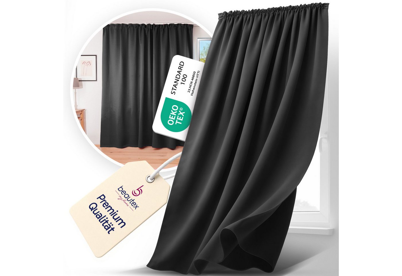Beautex Verdunkelungsvorhang 2er Set mit U-Band, Blackout Vorhang Gardine abdunkelnd (2 St), Kräuselband, verdunkelnd, 2er Set, wärmeisolierend, blickdicht, was – Bild 3 von 5