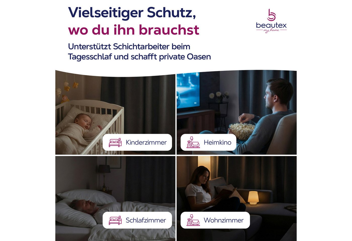 Beautex Verdunkelungsvorhang 2er Set mit U-Band, Blackout Vorhang Gardine abdunkelnd (2 St), Kräuselband, verdunkelnd, 2er Set, wärmeisolierend, blickdicht, was – Bild 4 von 5