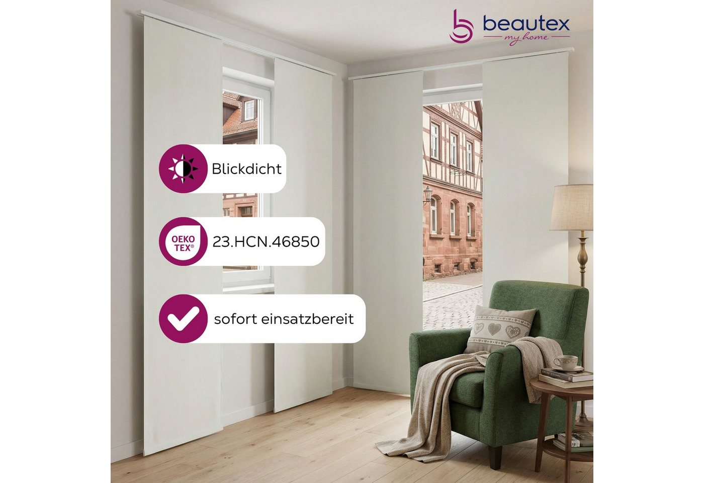 Beautex Verdunkelungsvorhang Blackout Schiebegardine blickdicht Maße 60x245 cm (1 St), blickdicht, verdunkelnd und lichtundurchlässig, inkl. Zubehör – Bild 2 von 5