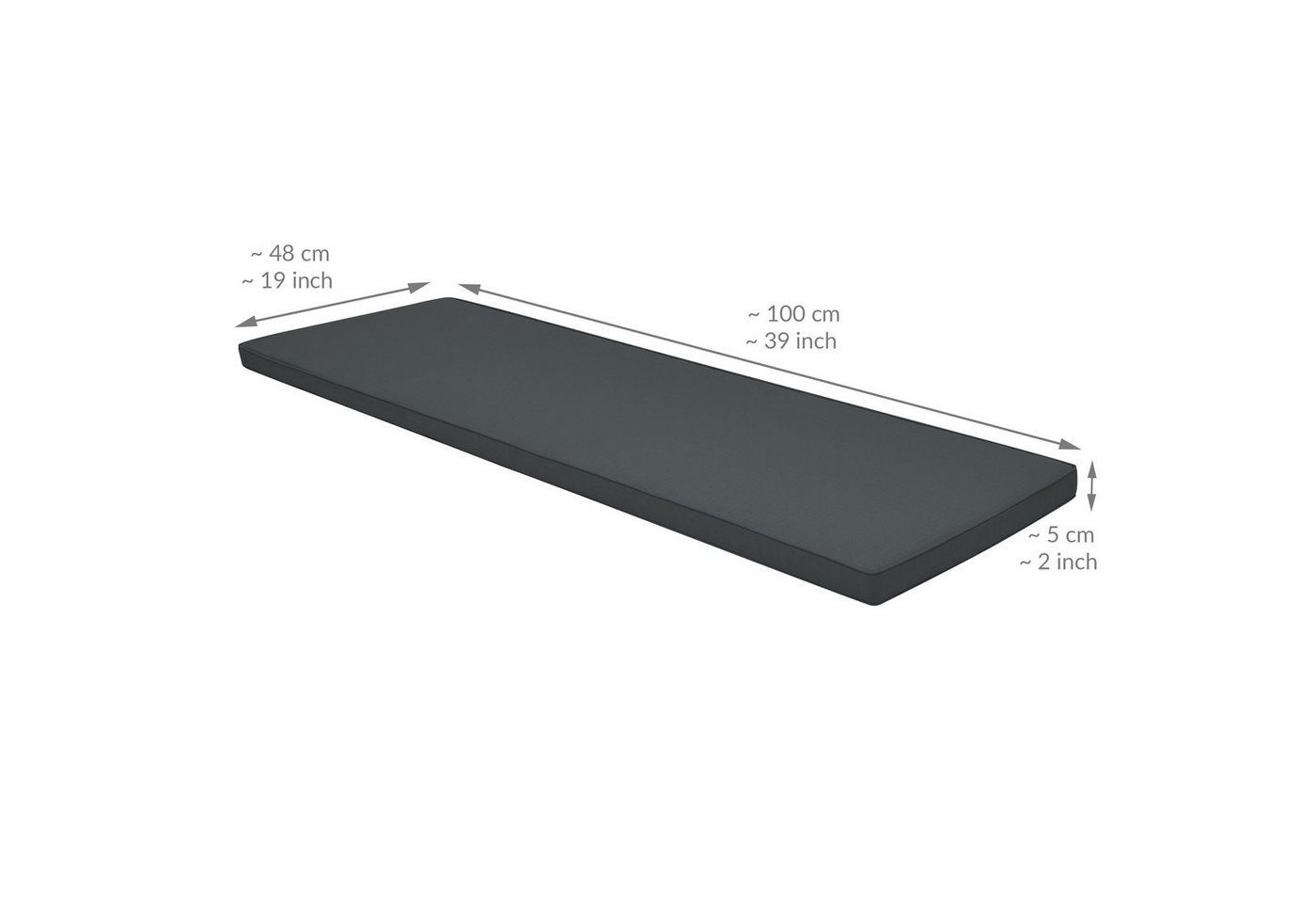 Beautissu Bankauflage Bankauflage Base BK, 100x48x5cm, Graphitgrau, waschbare Bankkissen Sitzauflage - Gartenbankauflage Outdoor – Bild 4 von 5