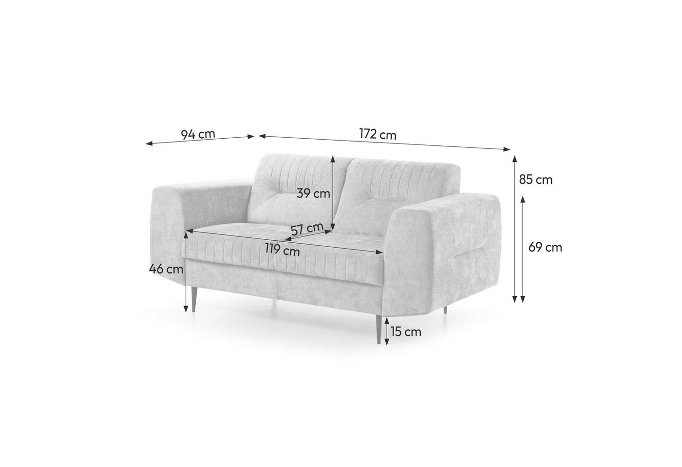 Beautysofa 2-Sitzer VENEZIA modernes Wohnzimmer Sofa, viele modische Farben zur Auswahl, Design Couch mit Metallbeinen – Bild 5 von 5