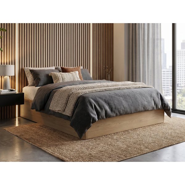 Beautysofa Bett SARA mit Bettkasten, Metallrahmen und Gasdruckfedern (Erhältlich in 3 Breiten: 140, 160 oder 180 cm, Dekor Eiche Cremona, stabile 22 mm Möbelpla