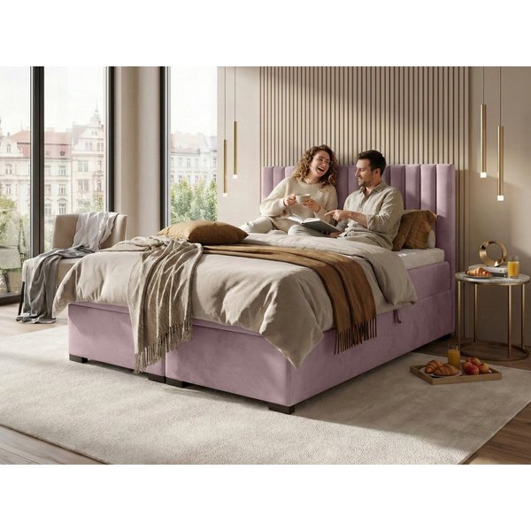 Beautysofa Boxspringbett ERIC mit Bettkasten (mit hohem Schlafkomfort, Premium Polsterbett in 6 angesagten Farben), Doppelbett mit integrierter Federkernmatratz