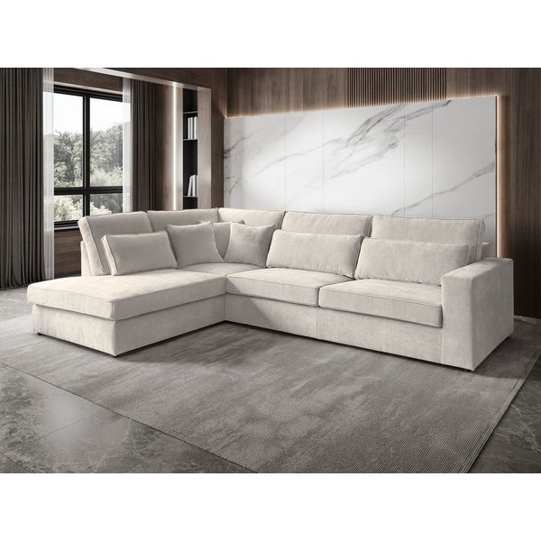 Beautysofa Ecksofa mit dekorativen Kissen PARMA, im modernes Design, klassische Polsterecke inklusive Wellenfedern, Ottomane links oder rechts wählbar