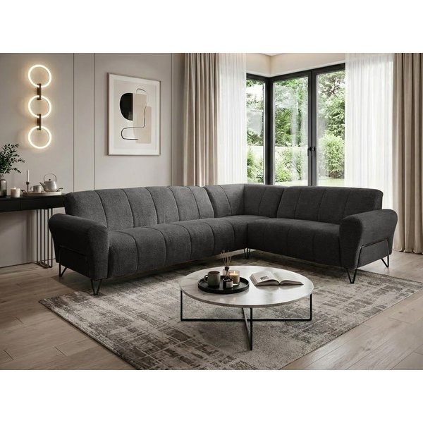 Beautysofa Ecksofa mit Metallbeine in Schwarz VOLARE L, ohne Schlaffunktion, mit höchstem Sitzkomfort