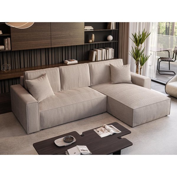 Beautysofa Ecksofa mit Schlaffunktion und Bettkasten PARYS L, Polstersofa aus Cordstoff, POSO-Cordstoff, Ottomane auf der linken oder rechten Seite