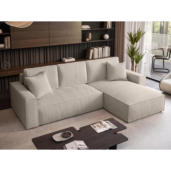 Beautysofa Ecksofa mit Schlaffunktion und Bettkasten PARYS L, Polstersofa aus Cordstoff, POSO-Cordstoff, Ottomane auf der linken oder rechten Seite