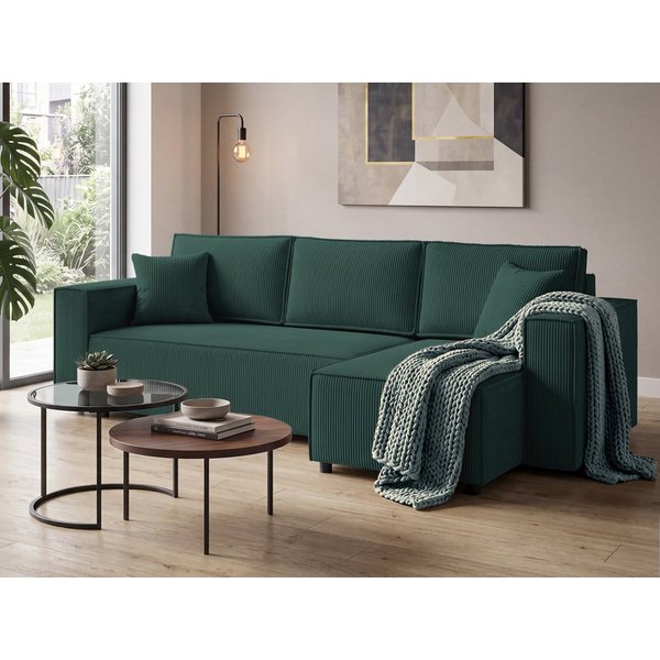 Beautysofa Ecksofa NEAPOL mit Schlaffunktion, Universal Ottomane, ausziehbar auf Rollen, komfortable Wellenfederung, Cord Stoff
