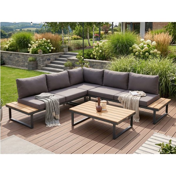 Beautysofa Gartenlounge-Set MADISON modulare Ecklounge mit Gartentisch, (Stahlgestell, Polywood-Elemente, 4-tlg., 2 Sofas, 1 Eckmodul, 1 Couchtisch), Maße 219,5
