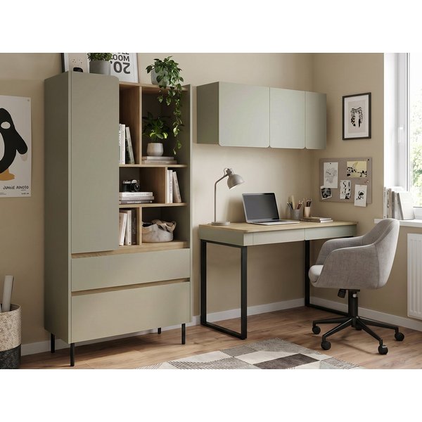 Beautysofa Jugendzimmer-Set LICO im modernen Stil, grifflos, (Kinderzimmer Möbel, Bücherregal Schreibtisch Hängeregal), Farben Sandbeige oder Eukalyptus