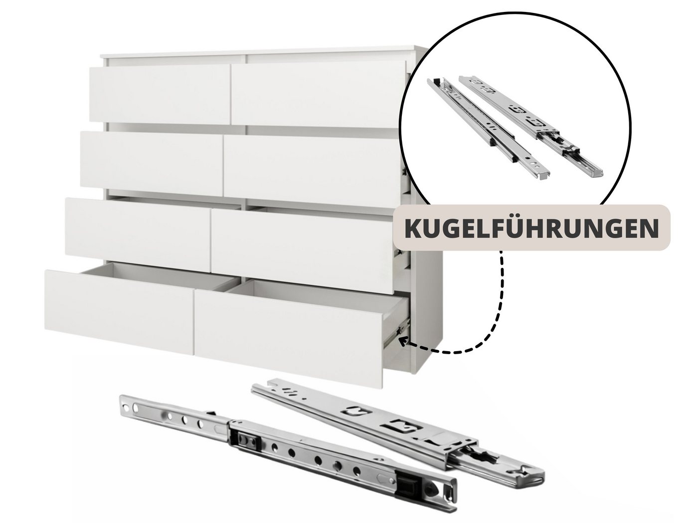 Beautysofa Kommode 100 cm LEMON mit 8 Schubladen (Moderne Schubladenkommode in Weiß oder Kaschmir, Kugelführungen), Sideboard Schlafzimmer Wohnzimmer – Bild 3 von 5