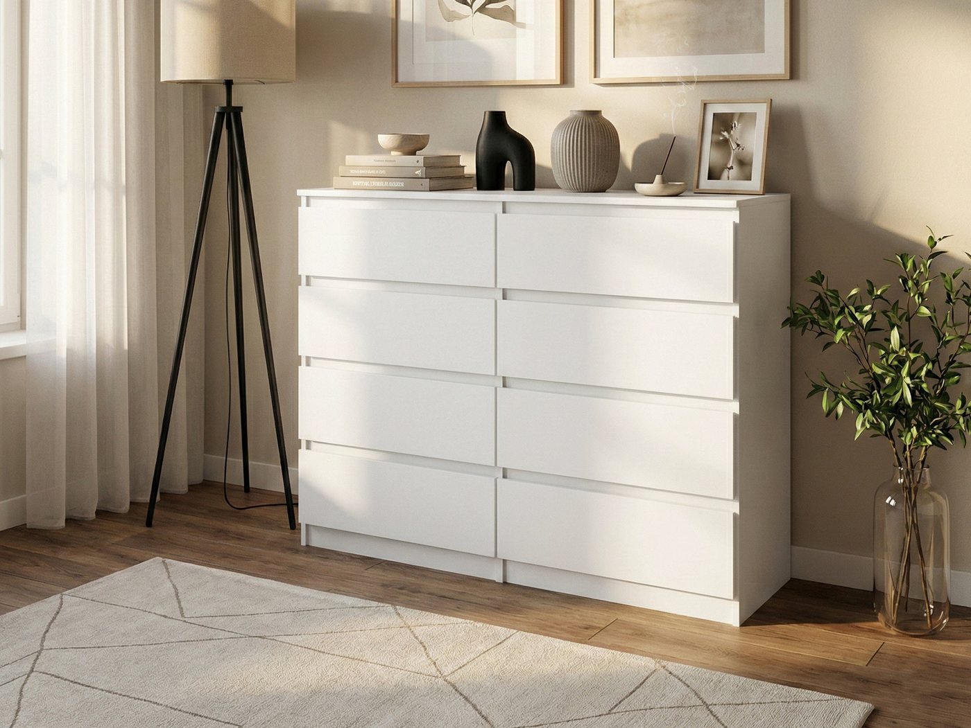 Beautysofa Kommode 100 cm LEMON mit 8 Schubladen (Moderne Schubladenkommode in Weiß oder Kaschmir, Kugelführungen), Sideboard Schlafzimmer Wohnzimmer – Bild 5 von 5