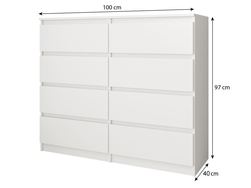 Beautysofa Kommode 100 cm LEMON mit 8 Schubladen (Moderne Schubladenkommode in Weiß oder Kaschmir, Kugelführungen), Sideboard Schlafzimmer Wohnzimmer – Bild 4 von 5