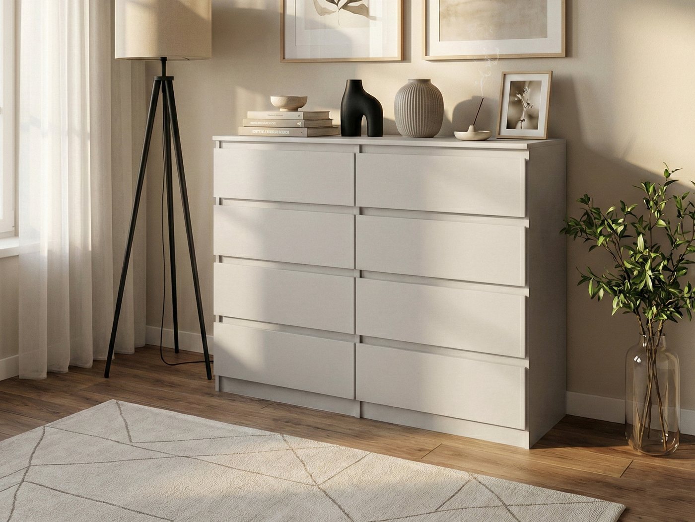 Beautysofa Kommode 100 cm LEMON mit 8 Schubladen (Moderne Schubladenkommode in Weiß oder Kaschmir, Kugelführungen), Sideboard Schlafzimmer Wohnzimmer – Bild 5 von 5