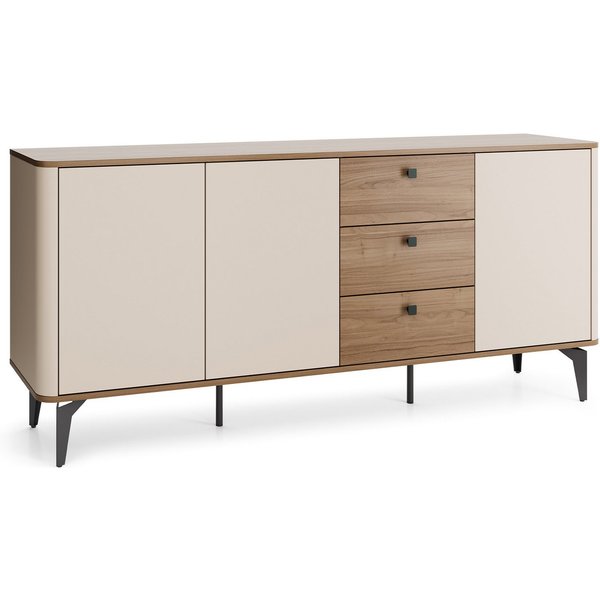 Beautysofa Kommode AURORA Sideboard mit viel Stauraum 180 cm (modernes Design mit TIP-ON, schwarze Metallbeine), Cashmere & Royal Nussbaum