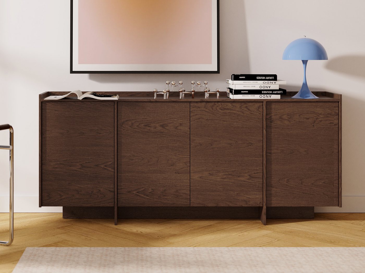 Beautysofa Kommode JUNI 200 cm im Japandi-Stil (Sideboard grifflos, 4 Türen, Push-to-Open), Design Kommode für Wohnzimmer & Schlafzimmer – Bild 3 von 5