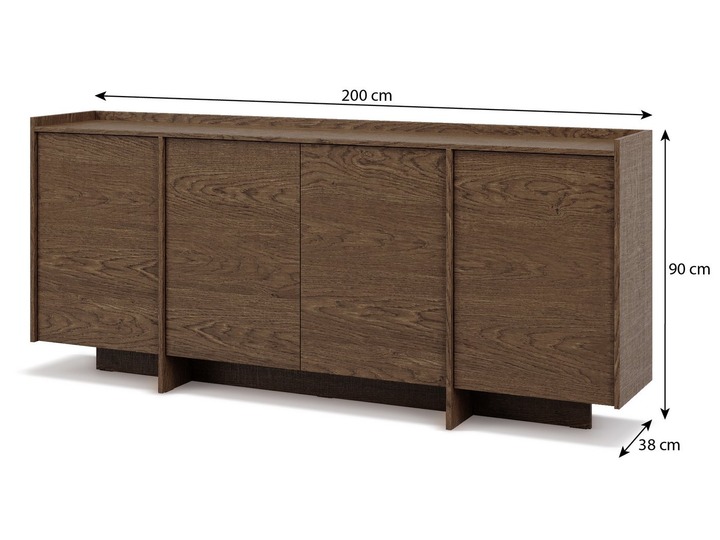 Beautysofa Kommode JUNI 200 cm im Japandi-Stil (Sideboard grifflos, 4 Türen, Push-to-Open), Design Kommode für Wohnzimmer & Schlafzimmer – Bild 4 von 5