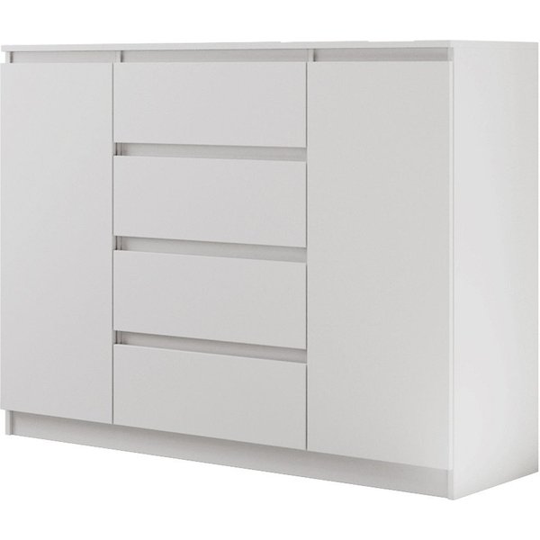 Beautysofa Kommode LEMON mit 4 Schubladen und 2 Türen (Kugelgelagerte Schubladenführungen, Weiß Modernes Sideboard), Breite: 120 cm oder 140 cm