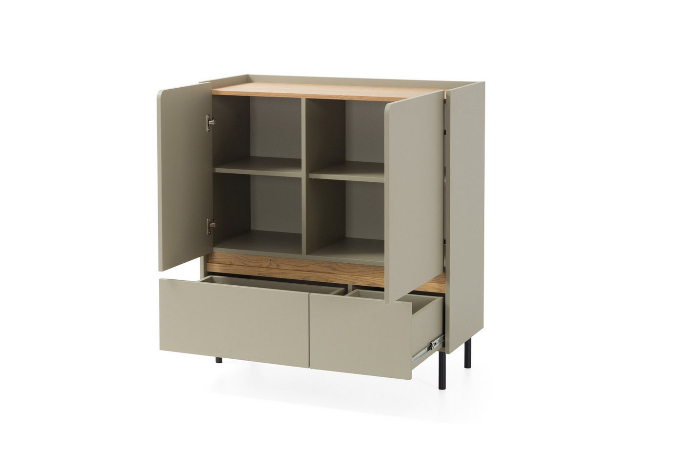 Beautysofa Kommode LICO mit 2 Schubladen, 2 Türen, 2 Regalböden (ideal für Jugendzimmer, Schlafzimmer, 95x40x105 cm), moderne Farben Sandbeige oder Eukalyptus – Bild 3 von 5