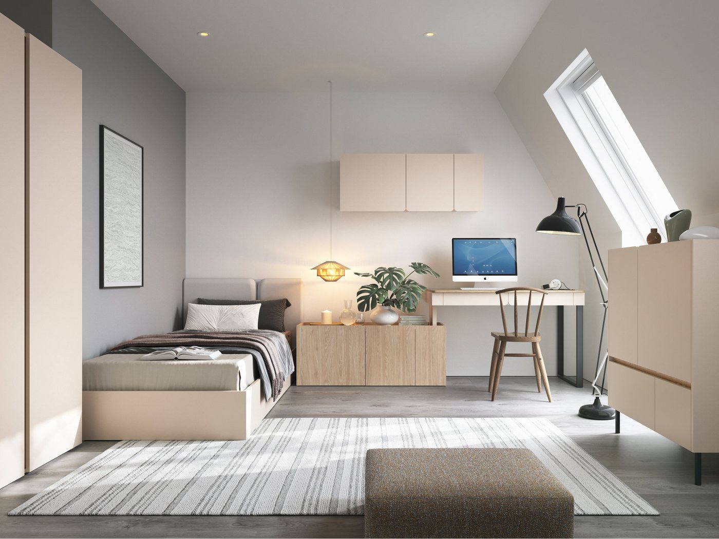 Beautysofa Kommode LICO mit 2 Schubladen, 2 Türen, 2 Regalböden (ideal für Jugendzimmer, Schlafzimmer, 95x40x105 cm), moderne Farben Sandbeige oder Eukalyptus – Bild 5 von 5