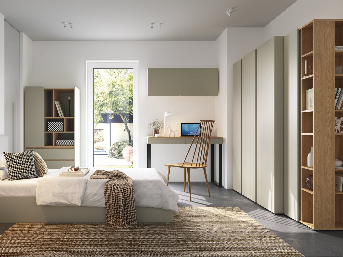 Beautysofa Kommode LICO mit 2 Schubladen, 2 Türen, 2 Regalböden (ideal für Jugendzimmer, Schlafzimmer, 95x40x105 cm), moderne Farben Sandbeige oder Eukalyptus – Bild 4 von 5