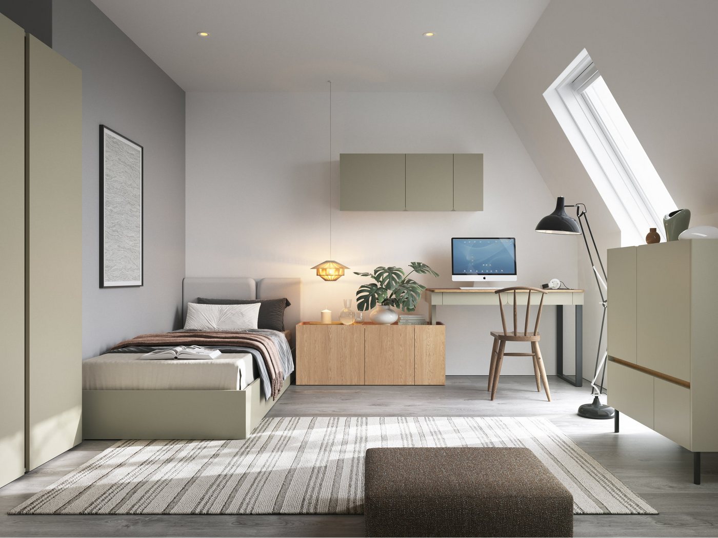Beautysofa Kommode LICO mit 2 Schubladen, 2 Türen, 2 Regalböden (ideal für Jugendzimmer, Schlafzimmer, 95x40x105 cm), moderne Farben Sandbeige oder Eukalyptus – Bild 5 von 5
