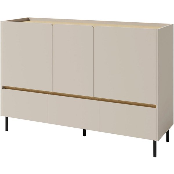 Beautysofa Kommode LICO mit 3 Schubladen, 3 Türen, 3 Regalböden (ideal für Jugendzimmer, Wohnzimmer, Büro), moderne Farben Sandbeige oder Eukalyptus