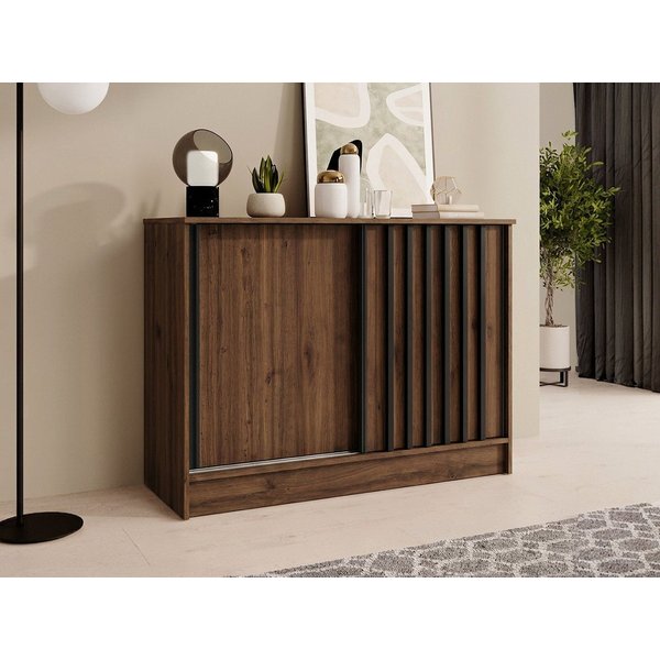 Beautysofa Kommode mit 2 Schiebetüren HORIZON (in 100 cm, 120 cm oder 160 cm, verschiedene Farben: Eiche Artisan, Schwarz, Weiß, Kaschmir), mit dekorativen Lame