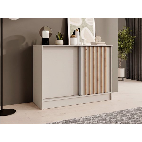 Beautysofa Kommode mit 2 Schiebetüren HORIZON (in 100 cm, 120 cm oder 160 cm, verschiedene Farben: Eiche Artisan, Schwarz, Weiß, Kaschmir), mit dekorativen Lame