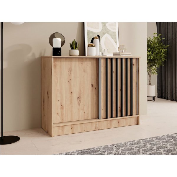 Beautysofa Kommode mit 2 Schiebetüren HORIZON (in 100 cm, 120 cm oder 160 cm, verschiedene Farben: Eiche Artisan, Schwarz, Weiß, Kaschmir), mit dekorativen Lame