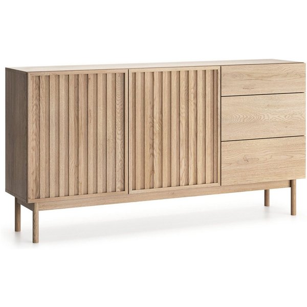 Beautysofa Kommode SAPPORO im Japandi-Stil (Push-to-Open-Funktion, mit 3 Schubladen und 2 Tür), Lamellenfront