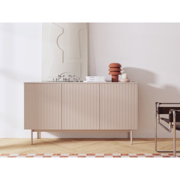 Beautysofa Kommode Soft, Rillenfronten mit Push-to-Open (mit 3 Türen mit Einlegeböden, In der trendigen Farbe Kaschmir), Breite: 150 cm