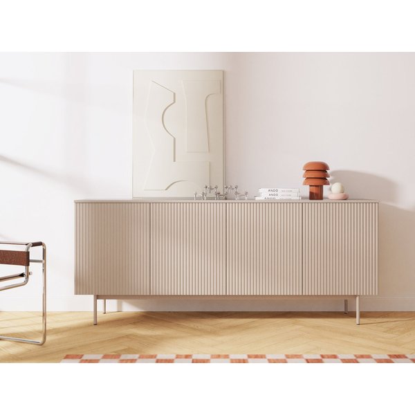 Beautysofa Kommode Soft mit 4 Türen und Einlegeböden (Rillenfronten mit Push-to-Open, In der trendigen Farbe Kaschmir), Breite: 200 cm